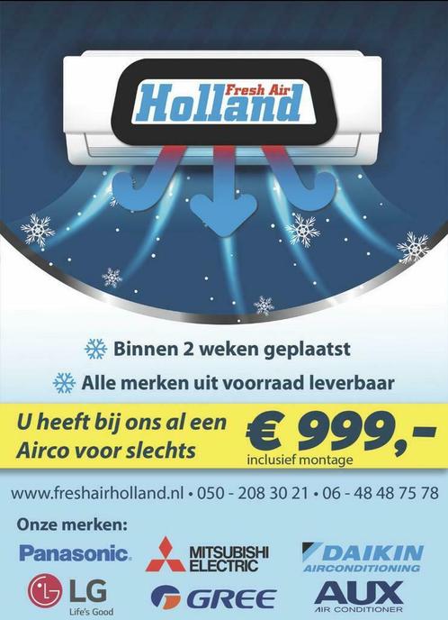 Airco’s incl. Montage & en bespaar tot wel 75% aan u gas, Witgoed en Apparatuur, Airco's, Nieuw, Wandairco, 100 m³ of groter, 3 snelheden of meer