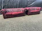Chesterfield 3+2 zit bankstel oxblood rood GRATIS BEZORGD!, Gebruikt, 150 tot 200 cm, Ophalen of Verzenden, Leer