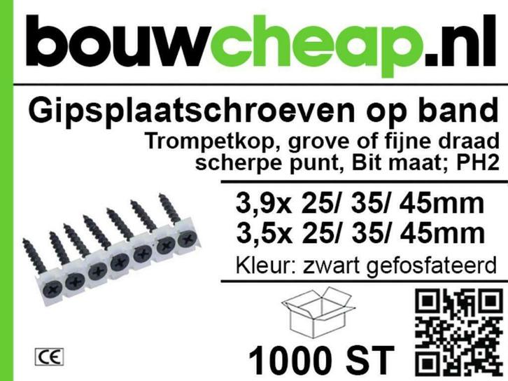 GIPSPLAATSCHROEVEN OP BAND 3.9X35MM BIJ BOUWCHEAP, Doe-het-zelf en Verbouw, IJzerwaren en Bevestigingsmiddelen, Nieuw, Schroeven
