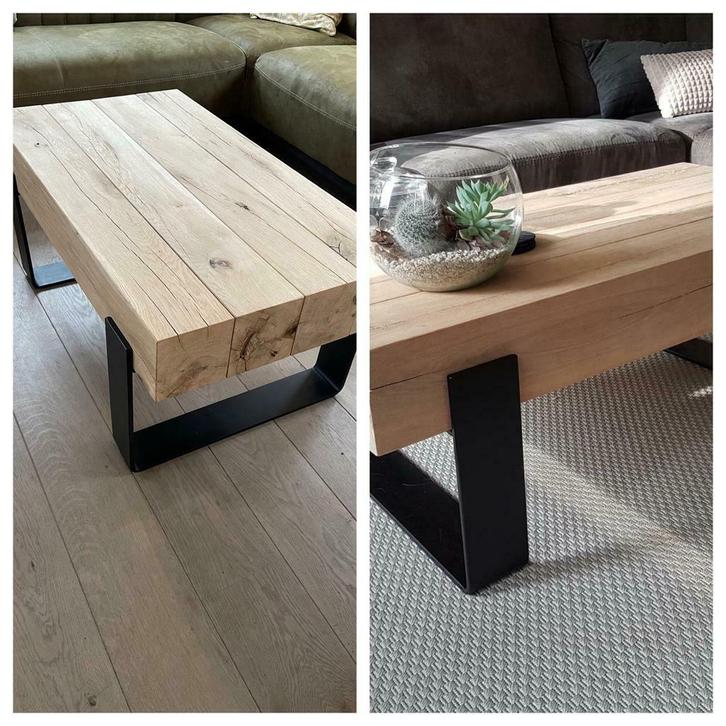 Salontafel eiken balken 20x20/15x15 cm, Huis en Inrichting, Tafels | Salontafels, Nieuw, Minder dan 50 cm, 50 tot 100 cm, 50 tot 100 cm