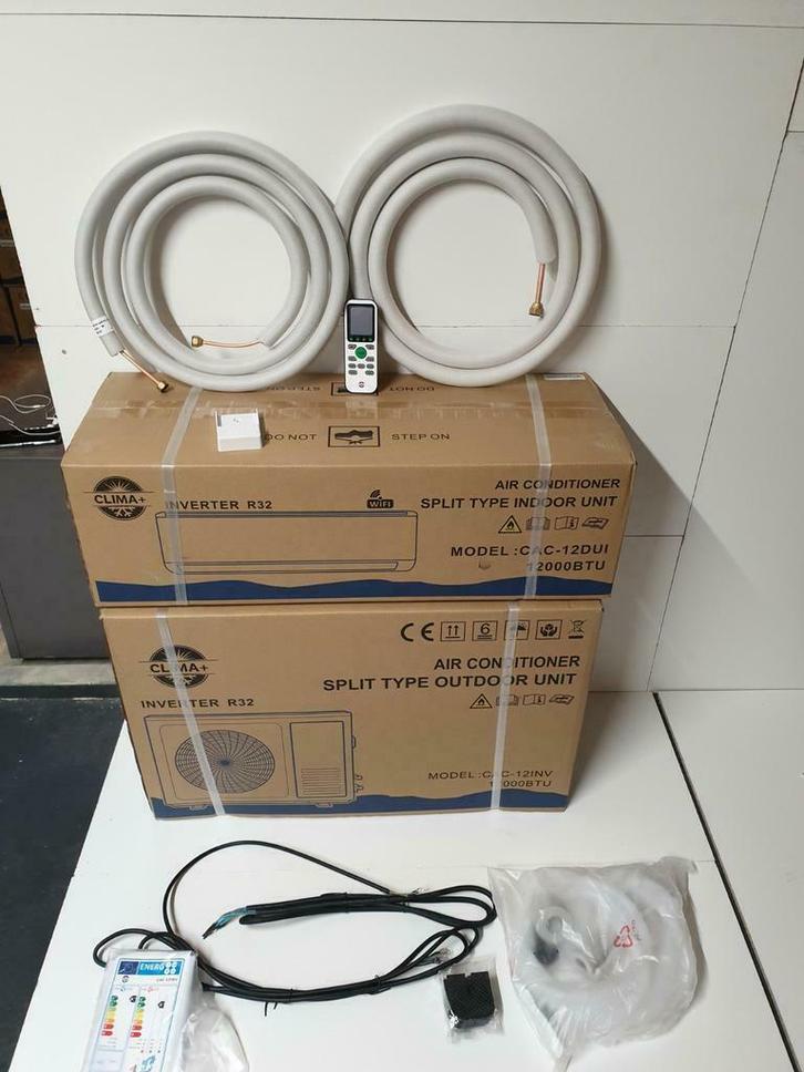 Clima+ split airco 12000btu met wifi leidingset 4 meter, 3D, Witgoed en Apparatuur, Airco's, Nieuw, Wandairco, 60 tot 100 m³, 3 snelheden of meer
