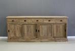 Dressoir teakhout 240cm breed, 4 deuren, 5 laden; Indoteak, Teakhout, Nieuw, Ophalen of Verzenden, Dressoir