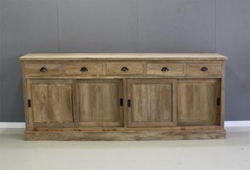 Dressoir teakhout 240cm breed, 4 deuren, 5 laden; Indoteak beschikbaar voor biedingen