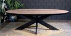 Unieke eiken visgraat tafel op maat, Modern visgraat, 100 tot 150 cm, Rond, Nieuw