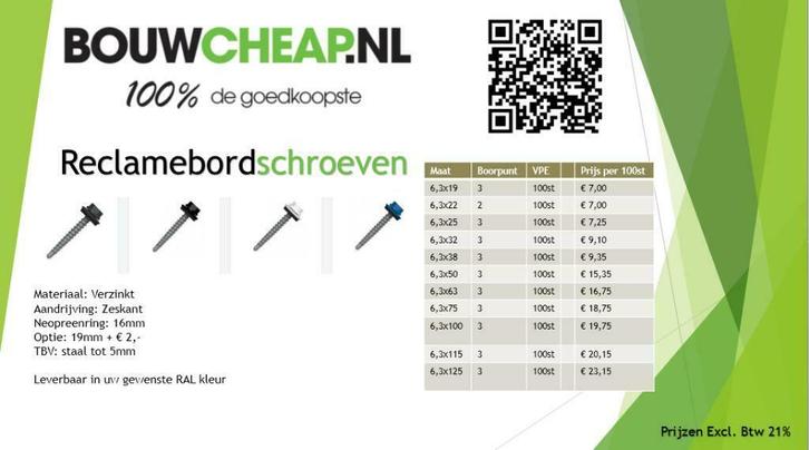 Reclamebord schroeven, Doe-het-zelf en Verbouw, IJzerwaren en Bevestigingsmiddelen, Nieuw, Schroeven, Ophalen of Verzenden