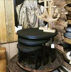 Salontafel set van drie zwart mango hout uit voorraad, Ophalen of Verzenden, Nieuw, Rond, Overige houtsoorten