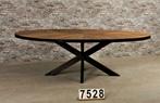 Landelijke industriële ovale eetkamertafel visgraat nr.7528, Huis en Inrichting, Tafels | Eettafels, Ophalen of Verzenden, Nieuw