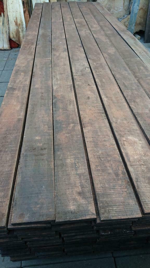 Oude tropisch hardhouten wagondelen, wagonplanken!, Doe-het-zelf en Verbouw, Hout en Planken, Plank, Overige houtsoorten, 300 cm of meer