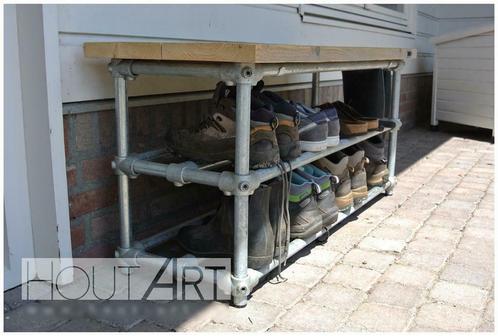 Schoenenrek steigerbuis met steigerhout bovenblad NIEUW, Huis en Inrichting, Kasten | Schoenenkasten, Nieuw, Ophalen of Verzenden