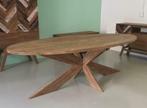 Ovale tafel met houten kruispoot massief teakhout<nieuw>, Teakhout, Ophalen of Verzenden, Vijf personen of meer, Ovaal