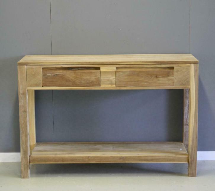 Strak vorm gegeven sidetable van teakhout; Indoteak, Huis en Inrichting, Tafels | Sidetables, Nieuw, 25 tot 50 cm, 100 tot 150 cm