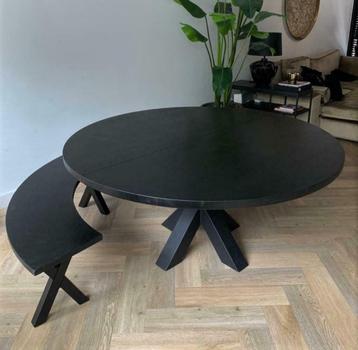 uitschuif tafel rond `Rita´ black oak zwart eiken  beschikbaar voor biedingen