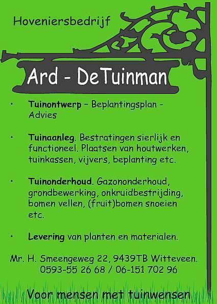 Hoveniersbedrijf Ard - De Tuinman, Diensten en Vakmensen, Tuinmannen en Stratenmakers, Bestrating, Hekwerk of Schuttingen, Tuin- of Vijveraanleg