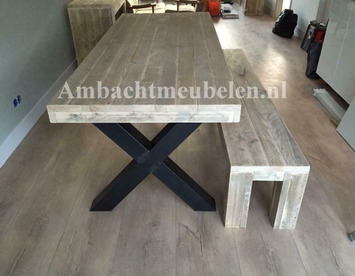 Robuuste STEIGERHOUTEN Eettafels Tafels METALEN ONDERSTEL, Huis en Inrichting, Tafels | Eettafels, Nieuw, Eikenhout, Grenenhout