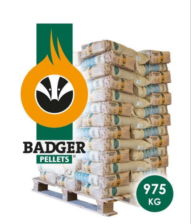 Badger houtpellets (wit) ENplus/A1 DINplus 975kg, Tuin en Terras, Haardhout, Blokken, Overige houtsoorten, 6 m³ of meer, Ophalen