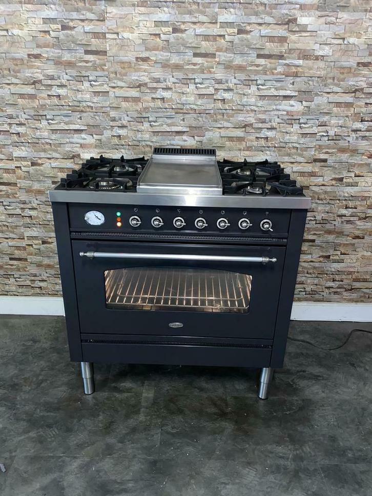 Zeer nette Boretti 5 pits Antraciet/chroom met Frytop 90 cm, Witgoed en Apparatuur, Fornuizen, Gebruikt, Vrijstaand, Gas, 5 kookzones of meer