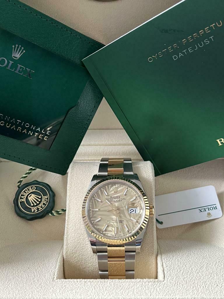 ≥ Rolex Datejust 36mm Staal/Goud Palm dial 126233 02-2022 — Horloges | Dames  — Marktplaats