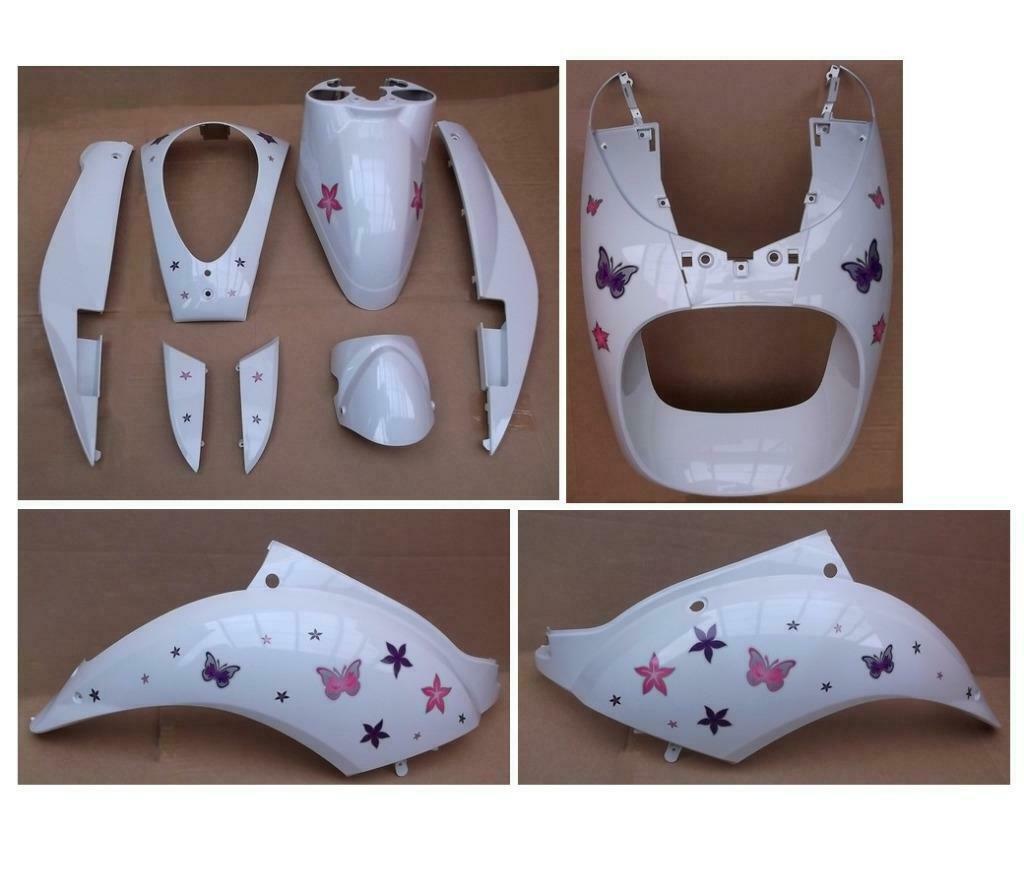 ≥ Nieuwe Kappenset Sym Mio - Flower/Butterfly Edition - Wit —  Brommeronderdelen | Scooters — Marktplaats