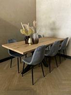 Eiken eettafel met matrix poot | MAATWERK, Huis en Inrichting, Tafels | Eettafels, Ophalen, Eikenhout, Nieuw, Zwart eiken, modern
