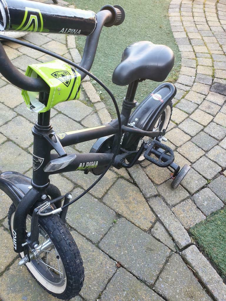 ≥ Peuterfiets Alpina comet 12 inch:zijwieltjes,matzwart/groen — Fietsen |  Jongens — Marktplaats