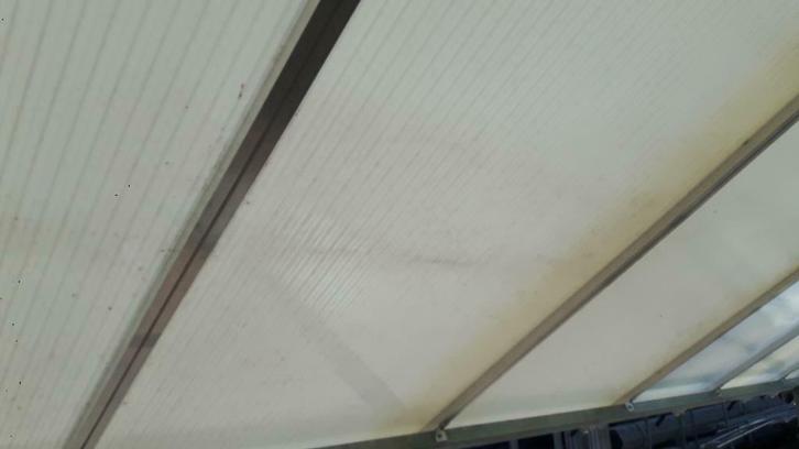 Polycarbonaat veranda platen melkwit gebruikt € 6,-- per m2, Doe-het-zelf en Verbouw, Dakpannen en Dakbedekking, Gebruikt, Overige typen