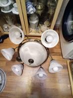 Hanglamp met glas schaal en 6zij kapjesglas paté devere