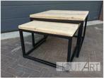 Salontafel stalen kubus set steigerhout, 50 tot 100 cm, Nieuw, Industrieel, Ophalen of Verzenden