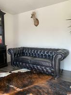 Nieuwe Chesterfield 3 zits. Zwart leer. 100% rundleer., Ophalen of Verzenden, Rechte bank, 200 tot 250 cm, Driepersoons