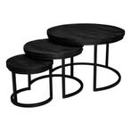 3 Salontafels (set) zwart mangohout, Ophalen of Verzenden, Nieuw, Rond, Minder dan 50 cm