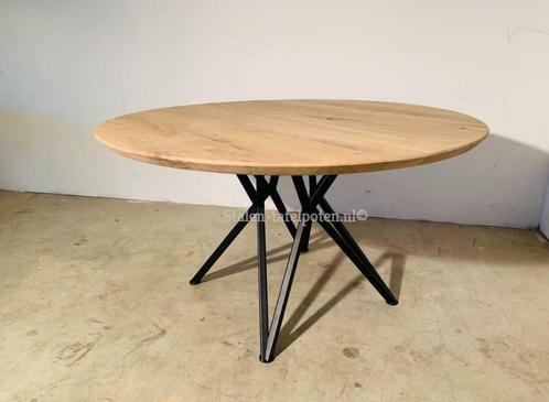 Unieke eikenhouten eettafels te koop, ronde tafel, staal, Huis en Inrichting, Tafels | Eettafels, Nieuw, Rond, Eikenhout, Metaal
