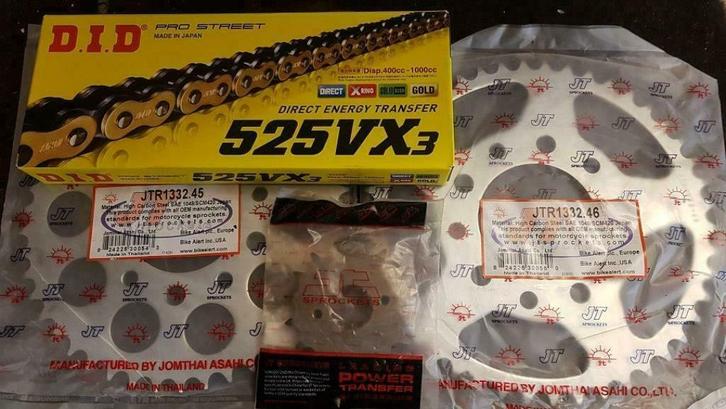 Honda XRV 750 Africa Twin D.I.D. kettingset 525 VX3 GOUD, Motoren, Onderdelen | Honda, Nieuw, Verzenden