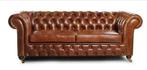 Nieuwe Chesterfield bank 3 zits. Handgemaakt. Cognac bruin., Nieuw, Rechte bank, Ophalen of Verzenden, Hout