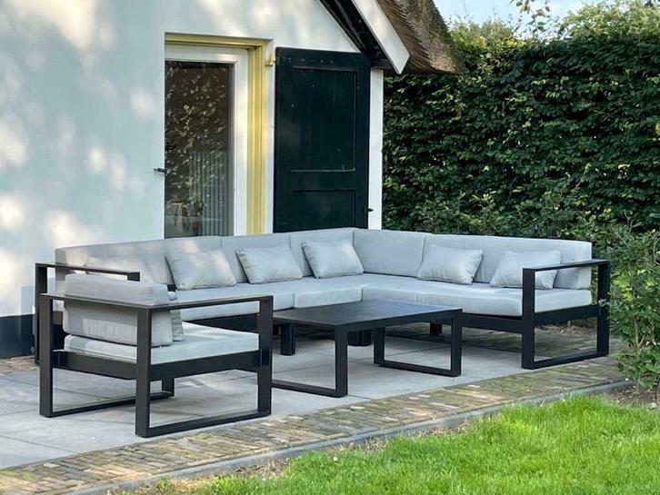 Loungeset aluminium hoekbank zwart 2.83m  x 2.19m, Tuin en Terras, Tuinsets en Loungesets, Nieuw, Loungeset, Aluminium, 6 zitplaatsen