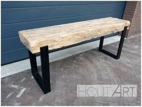 Sidetable oud eiken spoorbiels / bielzen upoot, Huis en Inrichting, Tafels | Bijzettafels, Nieuw, Rechthoekig, 45 tot 60 cm, 75 cm of meer