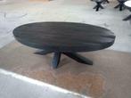 Ovale zwarte mangohouten salontafel van 120 en 130cm