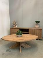 Ovale salontafel 120cm houten kruispoot teakhout, 50 tot 100 cm, Minder dan 50 cm, Nieuw, 100 tot 150 cm