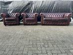 Chesterfield 3+1+1 zit bankstel bruin gevlamd GRATIS BEZORGD, Ophalen of Verzenden, Gebruikt, 75 tot 100 cm, Leer