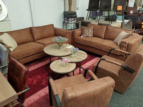 3+2 Bankstel Leer cognac super comfort NIEUW, Huis en Inrichting, Banken | Bankstellen, Nieuw, Rechte bank, Overige maten, 200 tot 250 cm