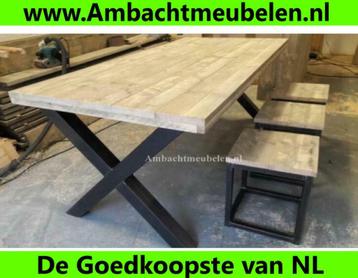 Industriele STEIGERHOUT Tafel Eettafel MET STALEN TAFELPOTEN