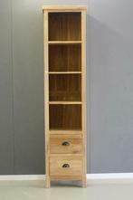 Teakhouten hoge smalle boekenkast met twee laden, 50 tot 100 cm, Nieuw, Boekenkast, 25 tot 50 cm
