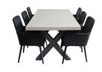 tuinset | 6 Pisa stoelen Black/White | 210x100cm Rock tafel