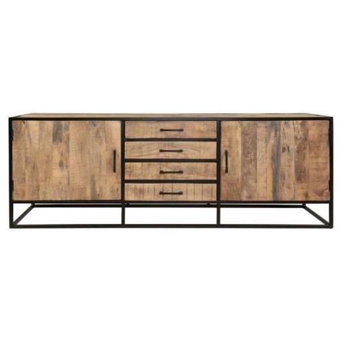 Dressoir staal mangohout, Huis en Inrichting, Kasten | Dressoirs, Nieuw, 200 cm of meer, 25 tot 50 cm, Met lade(s), Met deur(en)