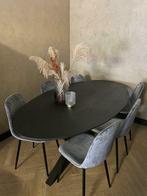 OVALE ZWARTE EETTAFEL - eikenhout, Ophalen, 100 tot 150 cm, Zwart, Nieuw