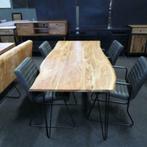 Boomstam eettafel vintage 200cm NR-1306 (Showroom model), Nieuw, 150 tot 200 cm, 150 tot 200 cm, Metaal