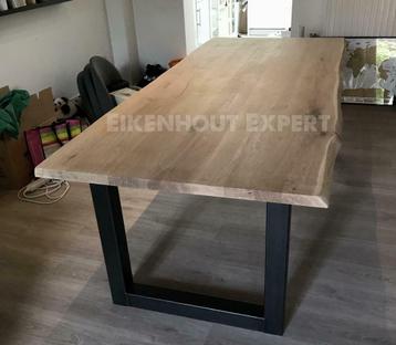 Eiken Boomstam Tafel Eettafel Massief Eikenhout Stalen Poten beschikbaar voor biedingen