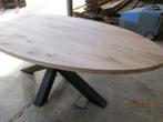 Eiken ovale eettafel massief op maat met stalen  onderstel, Ophalen, Nieuw, Ovaal, Eikenhout
