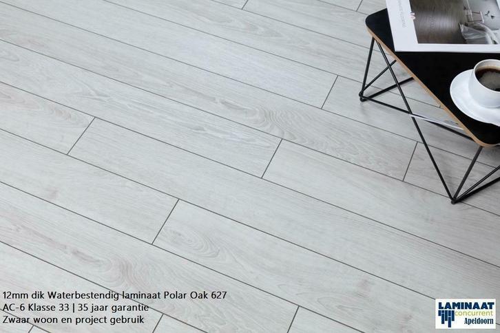 12mm dik Waterbestendig Laminaat Wit Polar Oak  AC-6 Klas 33, Huis en Inrichting, Stoffering | Vloerbedekking, Nieuw, Laminaat