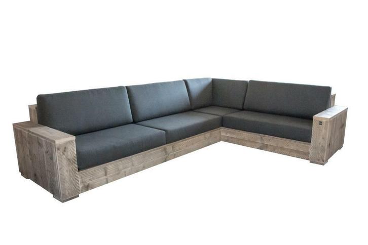 Hoekbank XXL 250x250 cm met Sunbrella kussens, Tuin en Terras, Tuinsets en Loungesets, Nieuw, Steigerhout, Verzenden