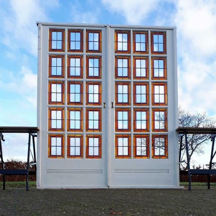 oude Glas In Lood schuifdeuren En Suite jaren 20 30 Deuren, Doe-het-zelf en Verbouw, Deuren en Horren, Gebruikt, Binnendeur, Glas