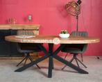 Mango houten eetkamertafel Emma, rond + ovaal uit VOORRAAD!, 100 tot 150 cm, Ophalen of Verzenden, Vijf personen of meer, Metaal